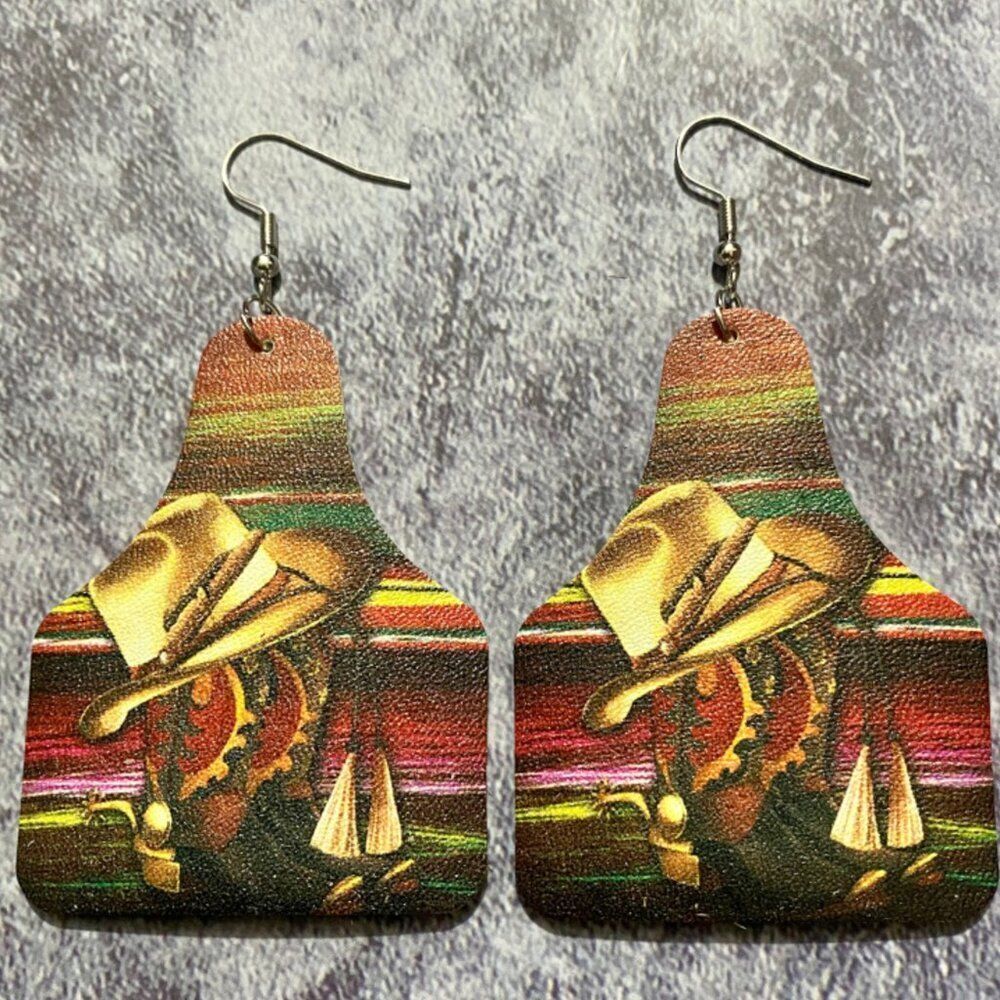 3For$20 Western Retro Multi Color Cow Tag Bohemian Earrings